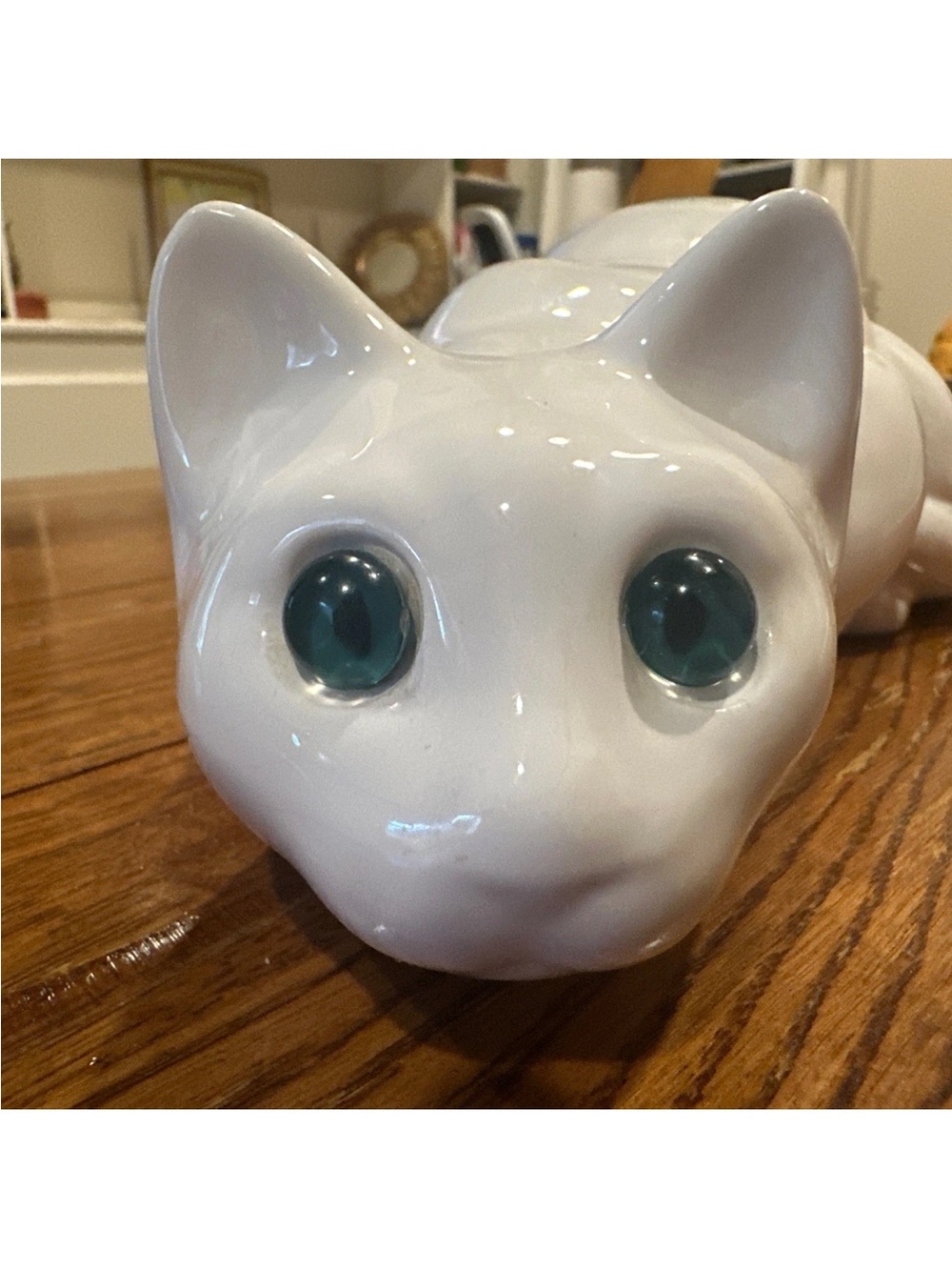 Vintage ELPA Alcobaca Portugal White Cat Figurine Glass Eyes 12” MCM